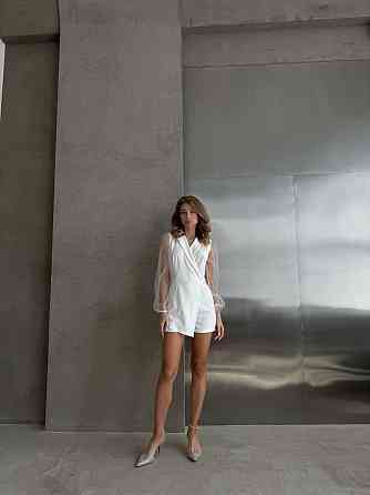 Жіночий стильний елегантний комбінезон креп дайвінг+сітка Білий, 46/48 Одеса