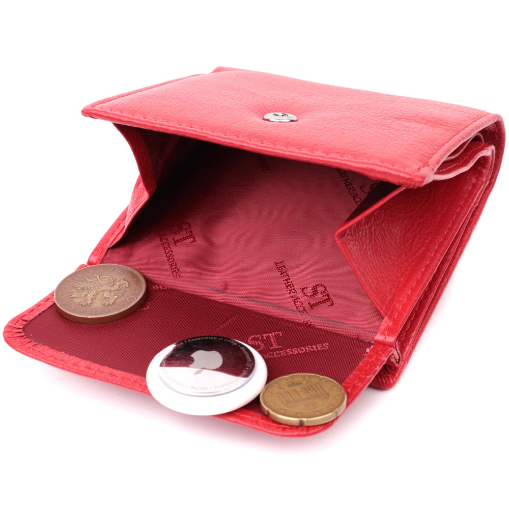 Яскравий невеликий жіночий гаманець з монетницею з натуральної шкіри ST Leather 22543 Червоний Київ - фото 6