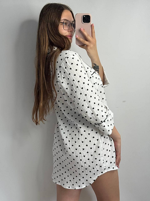 Жіноча муслінова нічна сорочка Чорні серця XL-2XL Харків - фото 4