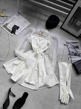 Женское нежное платье с рукавами из сеточки креп дайвинг Молочный, 42/44 Одесса