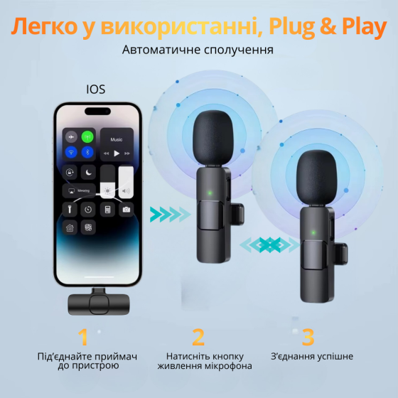 Микрофоны беспроводные петличные с шумоподавлением ONELEADER K9,подключение разъём Lighting для IPhone Кам'янець-Подільський