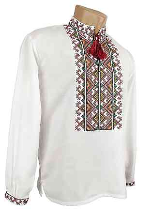 Чоловіча вишиванка з домотканого полотна Червоний орнамент Гармонія Київ