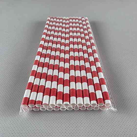 Соломка трубочка паперова Ø 5 мм 20 см "Карамель" червона 25 шт (1 пачка) Харків