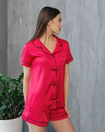 Коплект жіночій шовковий сорочка з шортами Малиновий ч/к L Харків