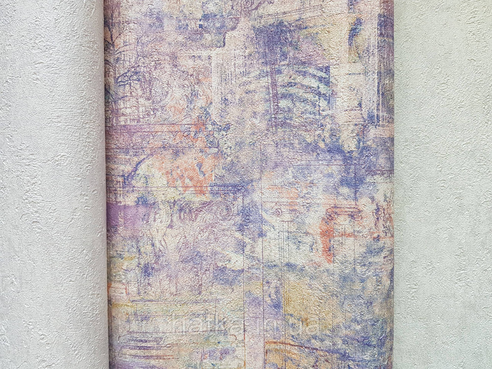 Шпалери вінілові на флізеліні Grandeco Anastasia метрові абстракція розмитий малюнок будинку авто цифри бузкові Київ - фото 2