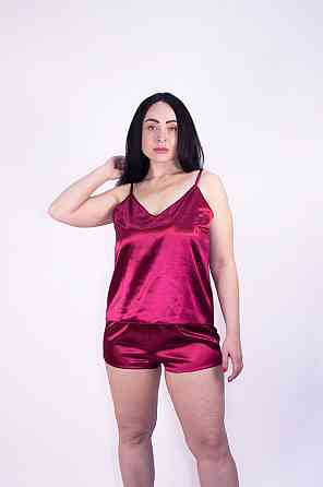 Пижама женская атласная Бордовый 3XL/4XL Харьков
