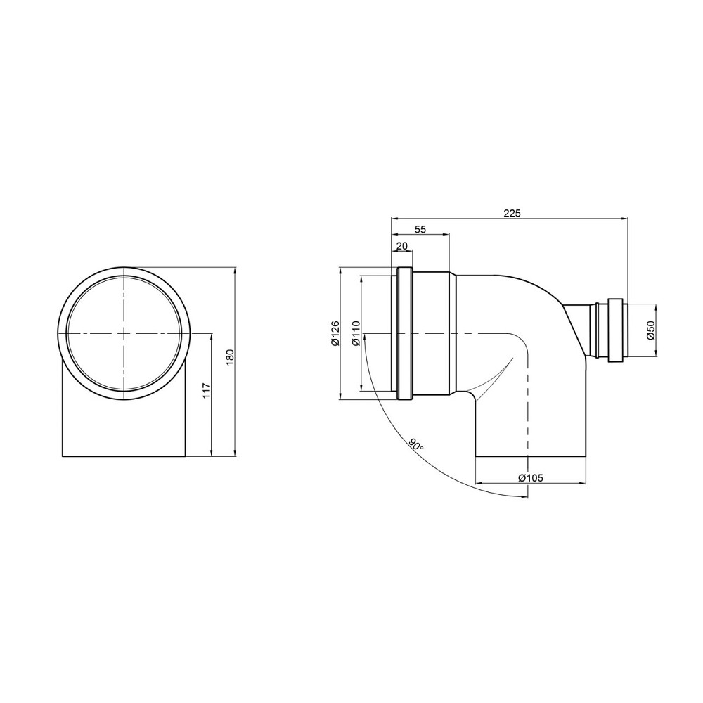 Коліно каналізаційне з відведенням TA Sewage 50х110х110, 90° (назад) Київ - фото 2