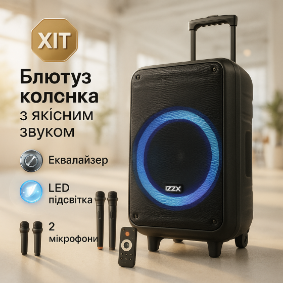 Акустична колонка з акумулятором ZXX-7676 200Вт портативна переносна колонка Bluetooth на колесах CT-14 Львів