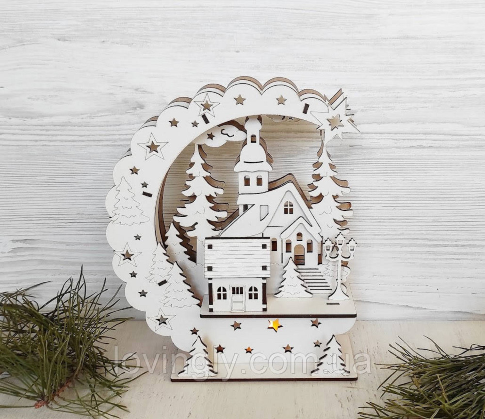 Новорічний та різдвяний декор, нічник - інсталяція "Зимова ніч" 23 см Ірпінь - фото 2