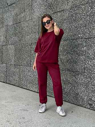 Жіночий костюм двонитка футболка та штани прогулянковий Бордовий M-L Харків