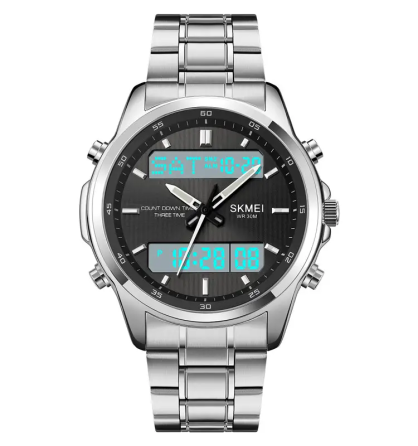 Годинник чоловічий наручний Skmei 2049 на сталевому браслеті (Сріблястий з білим табло) Київ