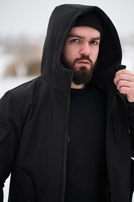 Чоловіча куртка soft shell Intruder софтшелл Куртка демісезонна з капюшоном осінь весна Стильна чорна Одеса - фото 6