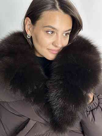 Короткий пуховик женский с мехом Бежевый Светлый Соболь XS-XL, Пуффер, Коричневый Харьков