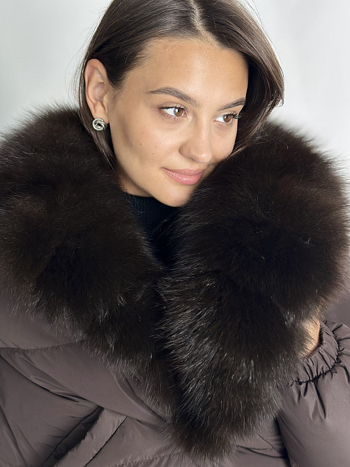 Короткий пуховик женский с мехом Бежевый Светлый Соболь XS-XL, Пуффер, Коричневый Харьков - изображение 3