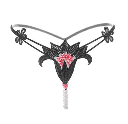 Еротичні труси з перлами чорні "Квітка" - розмір універсальний, (на резинці) Київ - фото 4