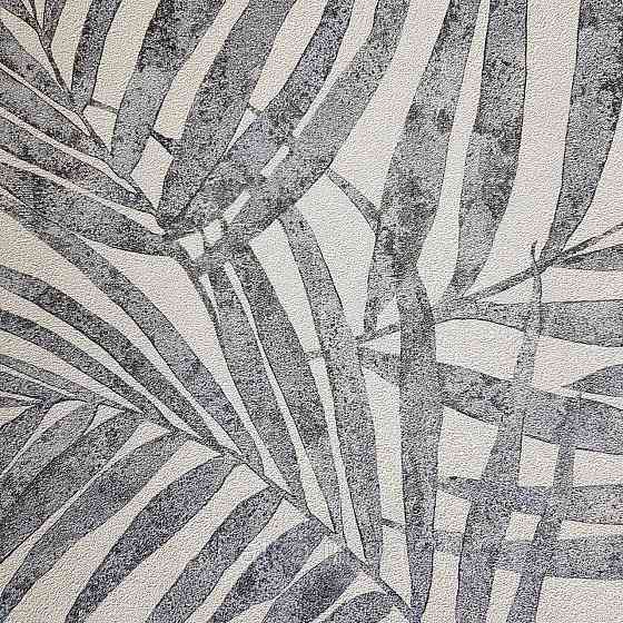 Шпалери вінілові на флізеліновій основі Rasch Linares 0.53х10 папороть листя сірі срібло на білому 617429 Київ