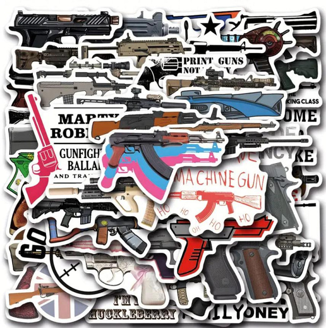 Наклейки, стікери зброя. Водонепроникні вінілові наклейки, стікерпак, наліпки військова тематика, на Київ - фото 1