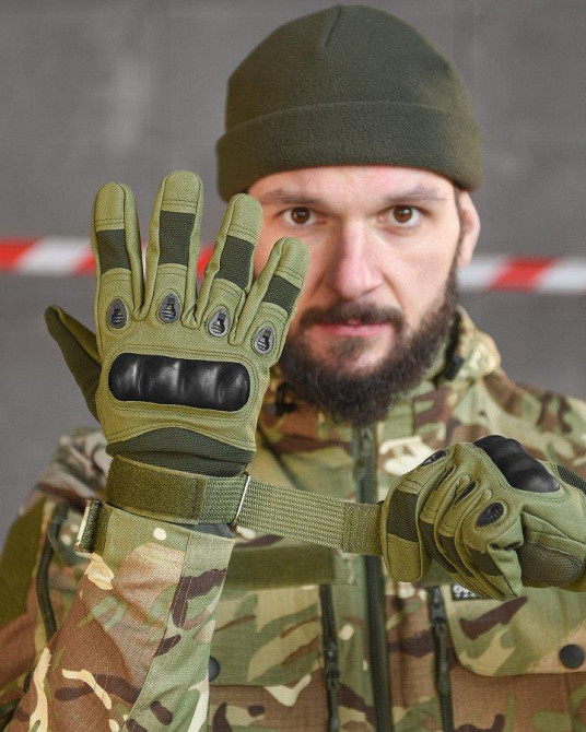 Перчатки тактичні чоловічі повнопалі хакі з захистом Одеса - фото 9