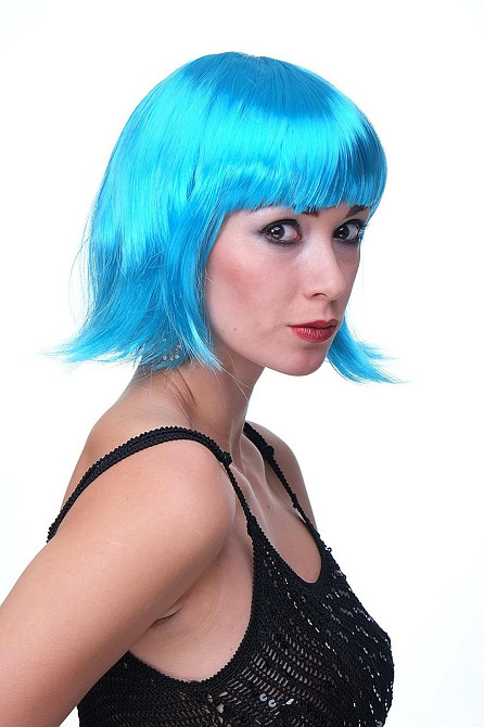 Перука жіноча яскраво-блакитна короткий боб каре, синтетичне волосся для карнавалу, Гелловіна, вечірок косплей Блакитна Київ - фото 2