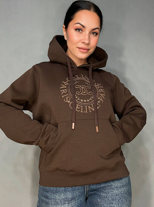 Худи женское A-N 30077 с капюшоном и ажурной вышивкой коричневое, коричневый, L Киев - изображение 4