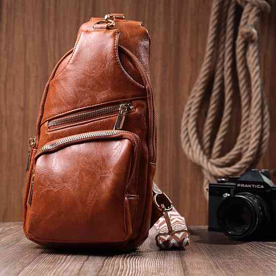 Стильна жіноча слінг сумка через плече з екошкіри Vintage 22751 Рудий Київ