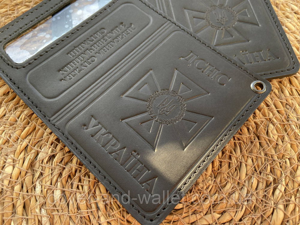 Шкіряна обкладинка ДСНС із відділенням для жетону чорного кольору Puos Київ - фото 5