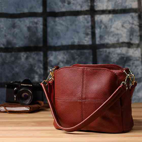 Женская кожаная сумка с тремя секциями Красный (Vintage) Киев