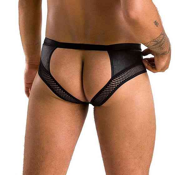 Мужские трусы с цепочкой Passion 030 SLIP TOM XXL/XXXL Black, экокожа, открытые ягодицы Sex Aura Киев