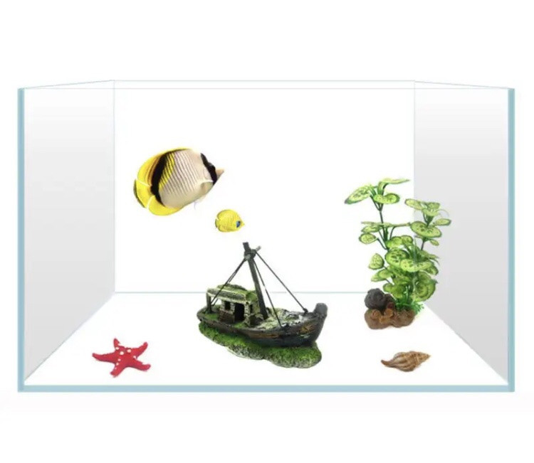 Декор для акваріума "Затонувший кораблик" - розмір 12,5*10*6 см, смола, акваріумний декор Київ - фото 4