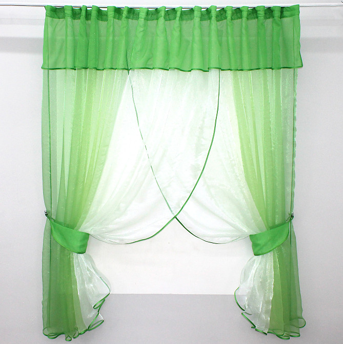 Кухонні шторки VR-Textil № 111к комбіновані салатовий з білим 400х170 см (52-0228) Київ - фото 1