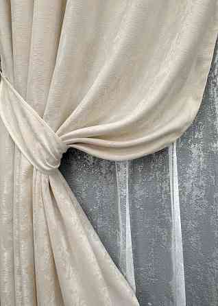 Комплект штор VR-Textil Жакард Мармур 100х270 2шт і Тюль 400х270 1763ш-1400т Молочний з білим 71-021/2 Київ