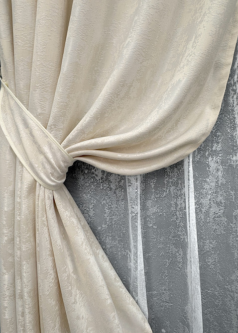 Комплект штор VR-Textil Жакард Мармур 100х270 2шт і Тюль 400х270 1763ш-1400т Молочний з білим 71-021/2 Київ - фото 4
