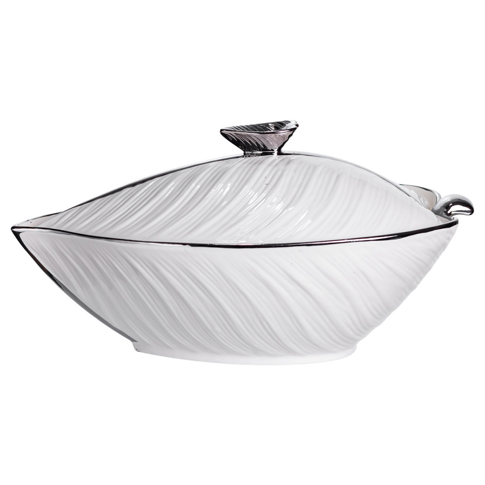 Yiwu Супниця 800 (мл) порцелянова 32×21×16 (см) з кришкою Білий з сріблом XL-4054AS Коломия - фото 5