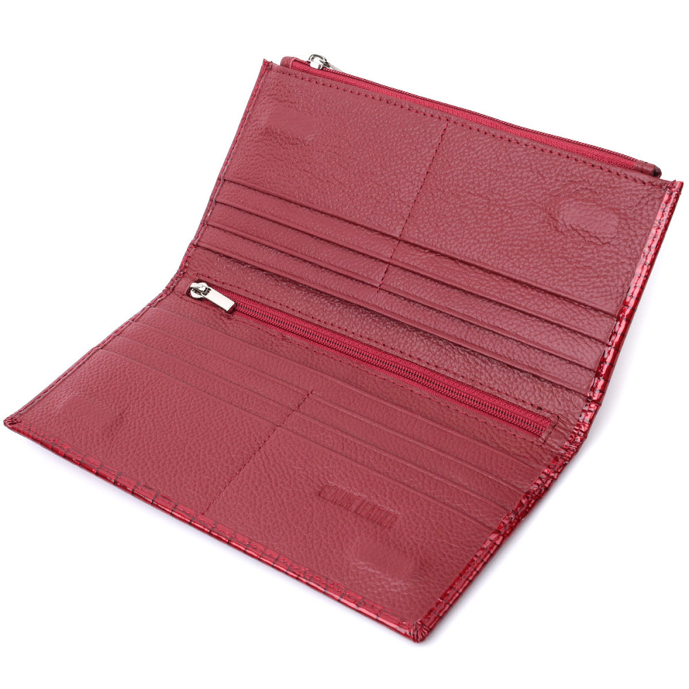 Лакированный яркий кошелек с фактурой под рептилию из натуральной кожи ST Leather 22715 Красный Киев - изображение 7