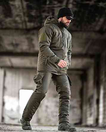 Зимний тактический мужской костюм хаки куртка штаны на синтепоне с подтяжками теплый закрывает поясницу 50 Одесса