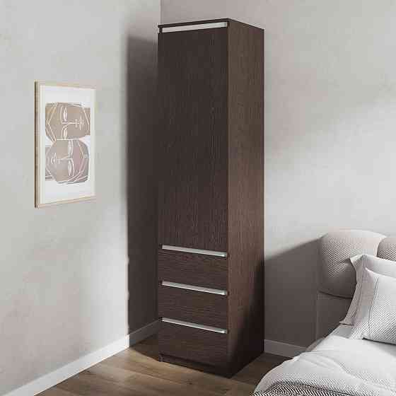 Шафа для одягу VAYS, пенал з полицями та шухлядами, без ручок R-35 Венге Темний-Білі планки Львів