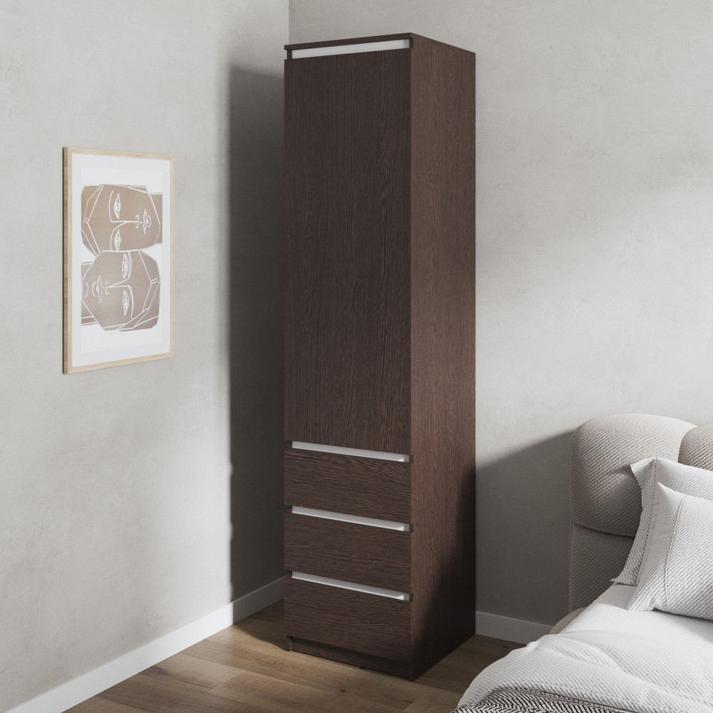 Шкаф для одежды VAYS, пенал с полками и ящиками, без ручек R-35 Венге Темный-Белые планки Львов - изображение 1