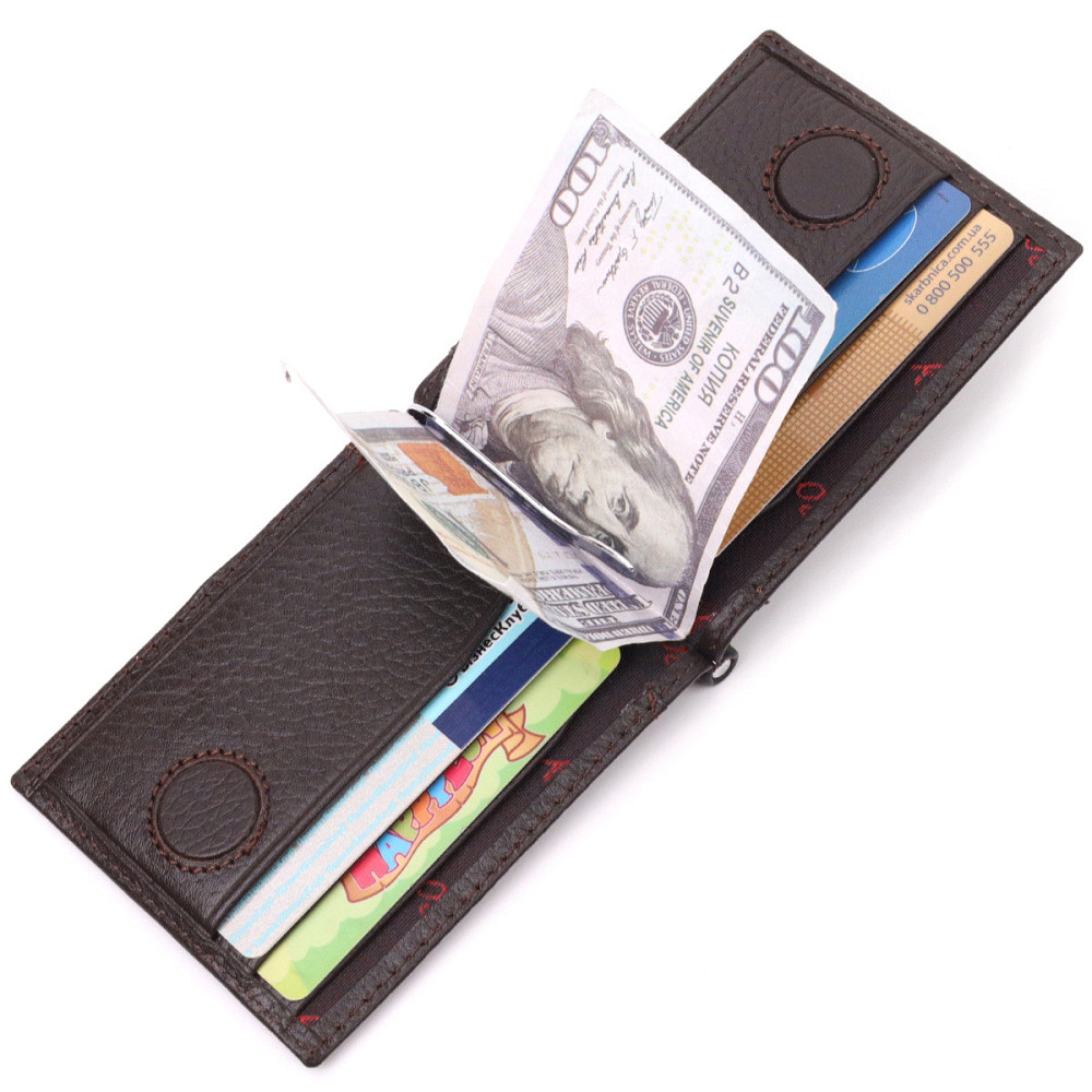 Отличный зажим для денег из натуральной кожи KARYA 21353 Коричневый Киев - изображение 5