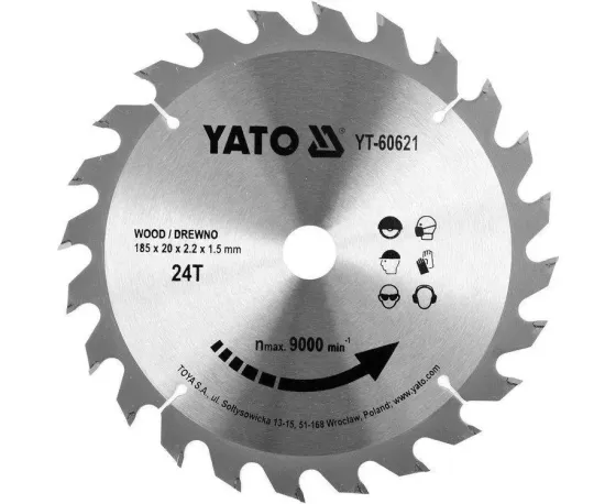 Диск пильный победитовый по дереву 185 x 20 x 2.2 x 1.5 мм, 24 зуба YATO (YT-60621) Коломия