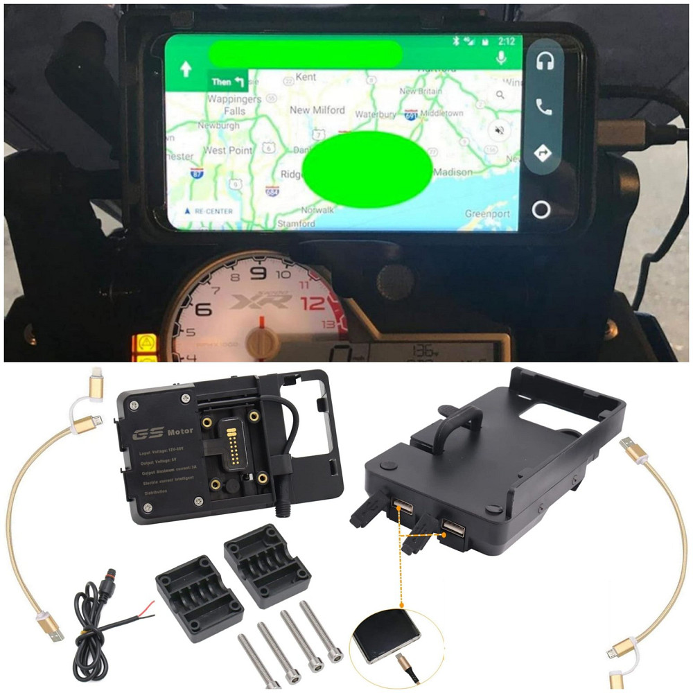 Тримач навігатора/мобільного телефону з зарядним пристроєм USB для мотоцикла Луцьк - фото 1