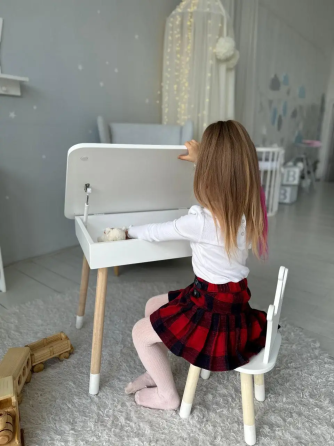 Детский столик с ящиком для карандашей + стульчик Корона (Белый) Винница