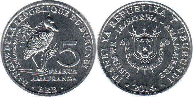 Burundi Бурунди - 5 Francs 2014 UNC птица Полтава - изображение 1