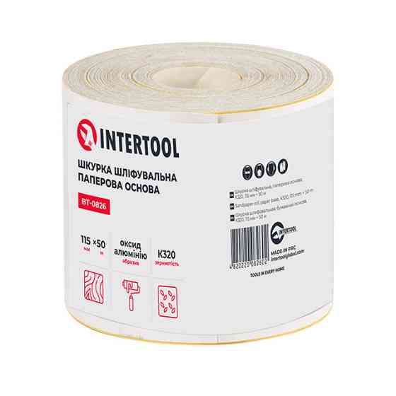 Шкурка шліфувальна, паперова основа, К320, 115 мм × 50 м INTERTOOL BT-0826 Київ