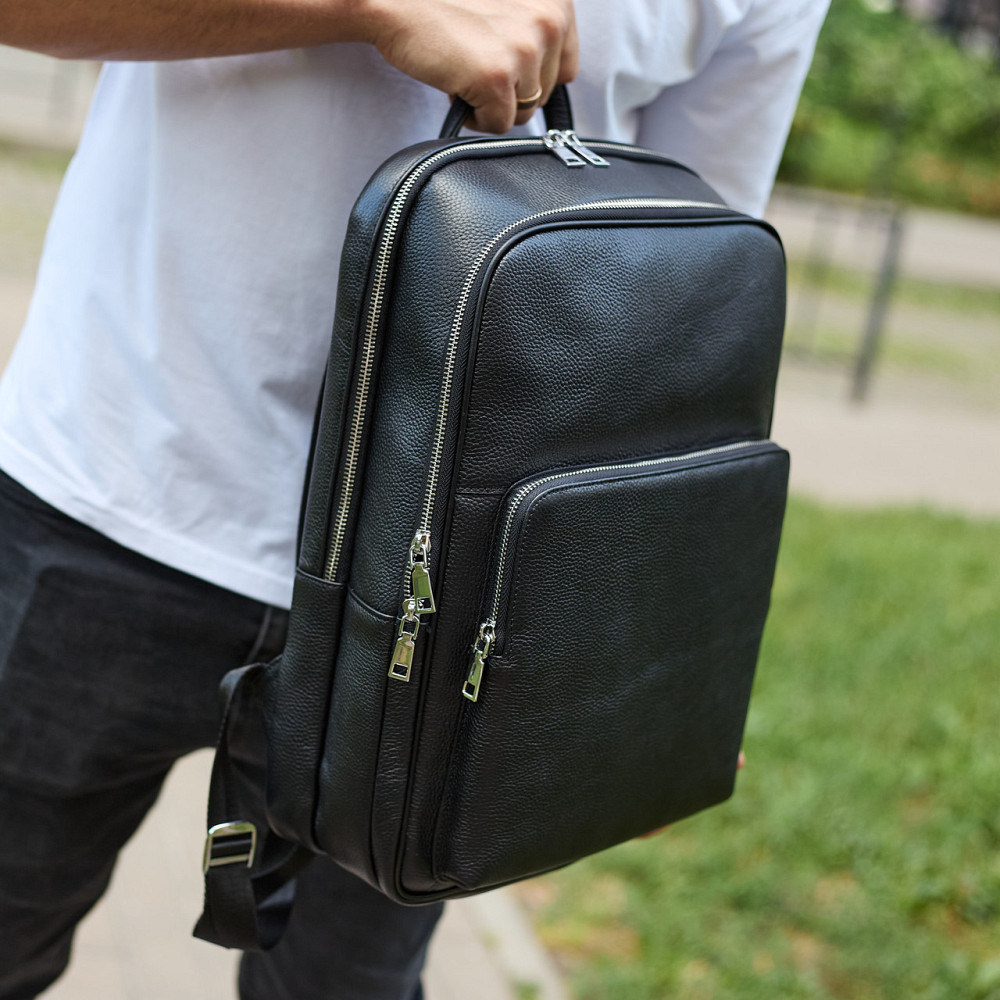 Класичний чоловічий рюкзак зі шкіри 42х30х16, практичний аксесуар для ноутбука та документів, чорний Київ - фото 5