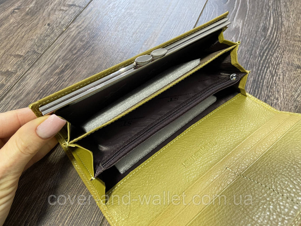 Классический женский кожаный кошелёк оливкового цвета на магнитной застежке ST 150-1 Киев - изображение 4