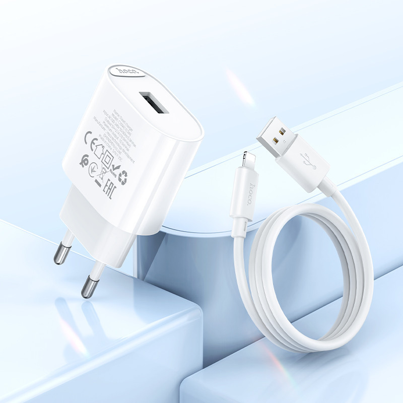 Мережевий зарядний пристрій з кабелем HOCO C109A(10.5W) Fighter single port charger set(iP) White Одеса - фото 9