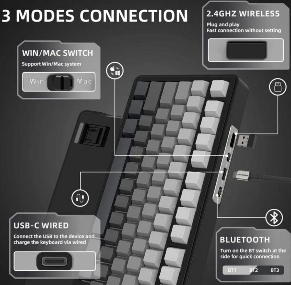 Механічна клавіатура Attack Shark X85 (Чорно-білий градієнт) Харків - фото 4