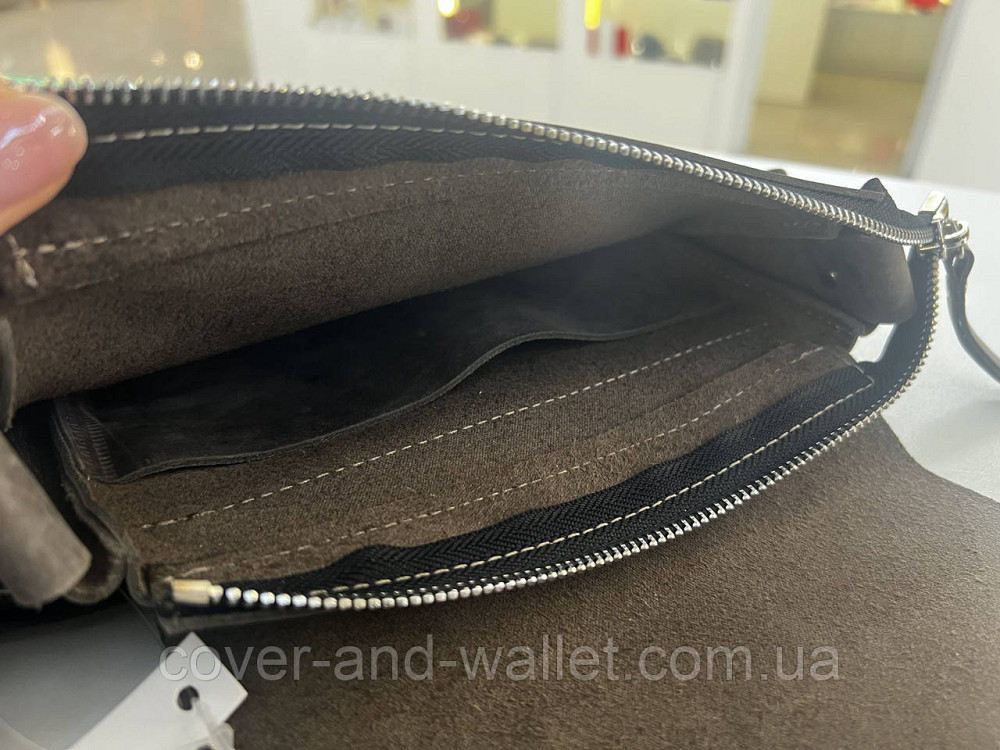 Стильная мужская сумка через плечо из винтажной кожи серого цвета PS Leather Киев - изображение 5