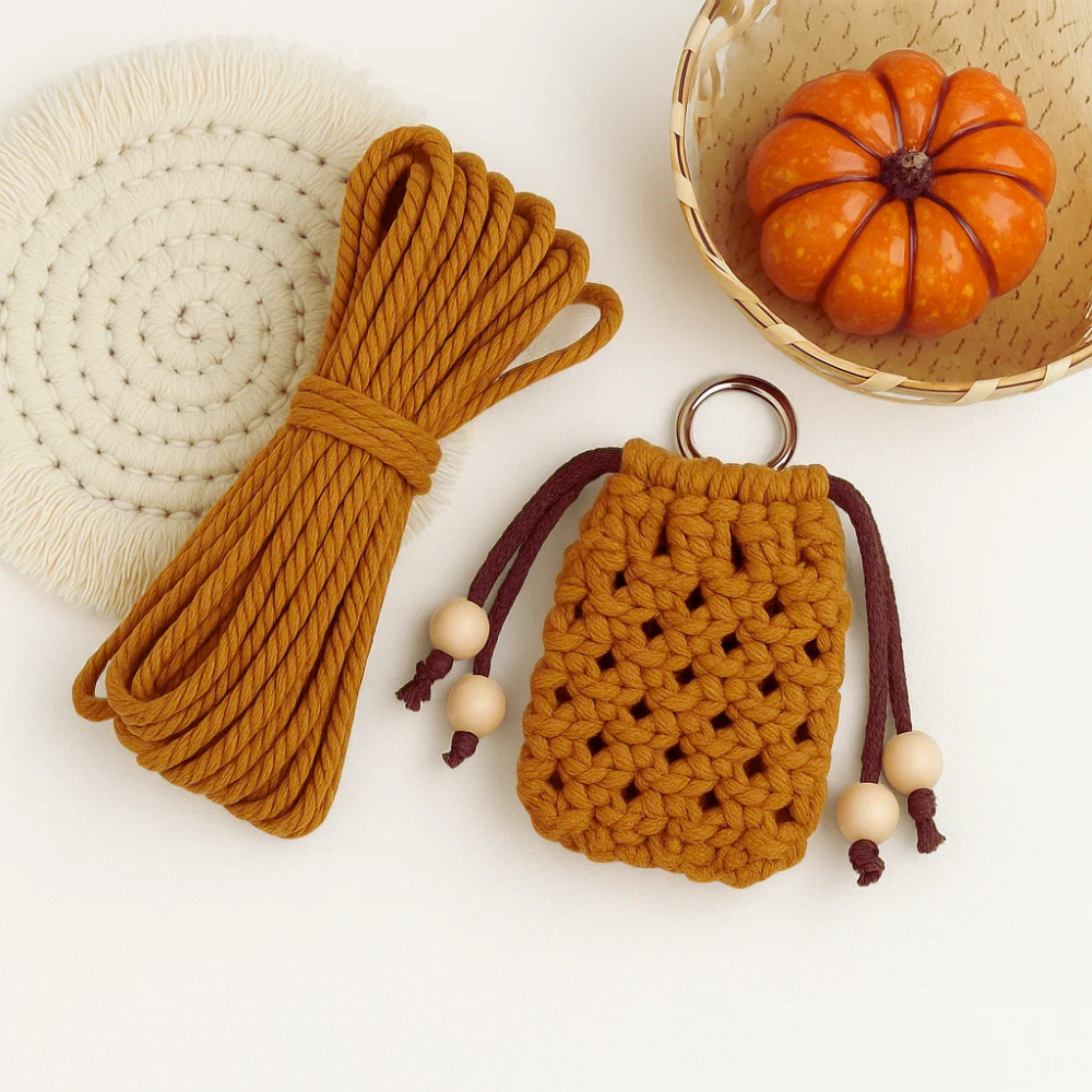 Набор макраме для ручного вязания чехла для наушников и аксессуаров 8х7 см хаки для рукоделия и творчества Каменец-Подольский - изображение 1