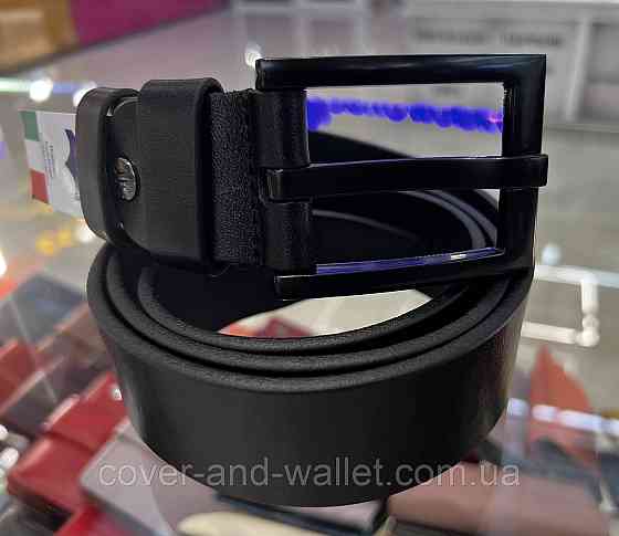 Мужской широкий ремень черного цвета из итальянской кожи 40мм PS Leather Киев